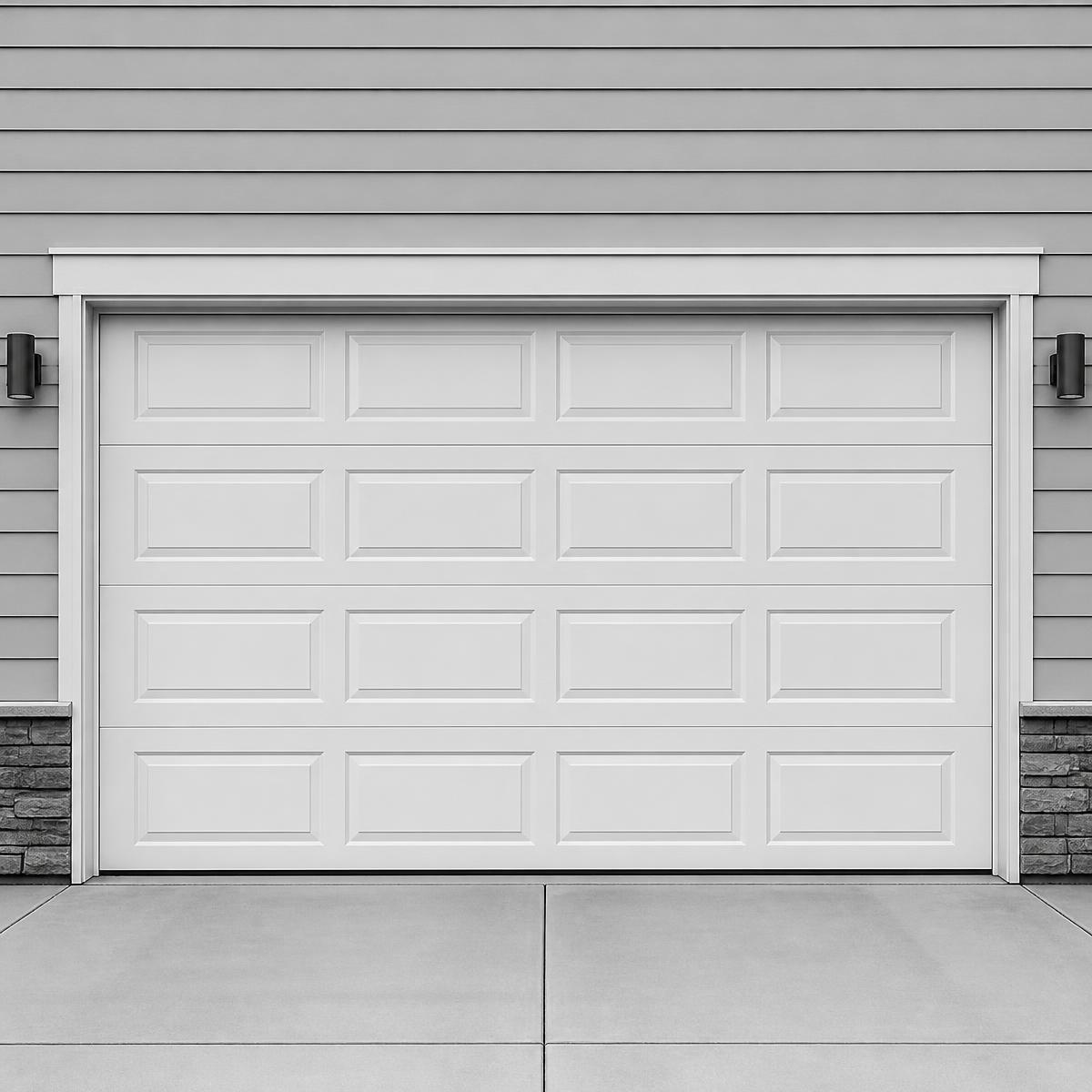 Insulated steel raised-panel garage door on a residential home